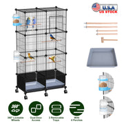 46-Inch Bird Cage with Wooden Perches and Lockable Wheels