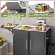 Outdoor Grill Cart with Sink, Storage & Fold-Down Side Table