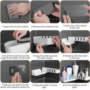 180¡ Rotatable Bathroom Corner Caddy Shelf No Drilling Wall-Mounted Storage Rack for Toiletries