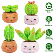 Succulents Crochet Kit Crochet Kit For Beginners DIY Knitting Supplies for Kids Adults 4 Patterns