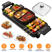 2 in 1 Electric Hot Pot with Grill 2800W Smokeless Non-Stick Korean BBQ Grill Shabu Shabu Hot Pot Combo with Independent Temperature Control 5 Gears F