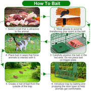 32in 2 Door Live Animal Cage Trap For Animals Under 12LBS Easy To Setup Humane Galvanized Iron Trap Cage For Rabbits Groundhogs Skunk Opossums Nutria