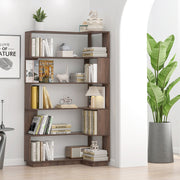 5-Tier L-Shaped Corner Bookshelf with 6 Open Shelves