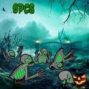 Halloween Skeleton Yard Sign Decorations 6Pcs Glow in the Dark Halloween Skull Fluorescence Lawn Garden Sign with 12 Stakes for Haunted House Garden Y