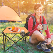 1Pc Foldable Camping Table Portable Picnic Table Lightweight Travel Desk with 2 Cup Holders Carrying Bag