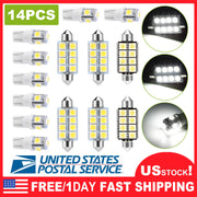 14Pcs T10 41mm Festoon LED Light Bulb Interior Dome Map LED Lights License Plate Trunk Side Positioning Lights 6000K White