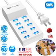 10 Ports USB Charging Station Hub 50W USB Wall Charger Fast Charging Power Adapter for Phone Tablet