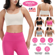 Women Strap Sport Bras Padded StrappyÊCrop Square Neck Low Impact Bras SexyÊFitnessÊTank Tops with Removable Pads Flat Straps for Gym Yoga Workout Run