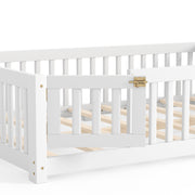 Montessori Floor Bed with Safety Guardrails and Lockable Door
