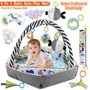 4 In 1 Baby Gym Play Mat Ball Pit Baby Lounger Safety Fence Tummy Time Mat Baby Activity Center with Pillow 18 Balls 9 Toys for 0-3 Years Old