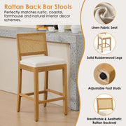 Solid Rubberwood Rattan Back Counter Stools Set of 2