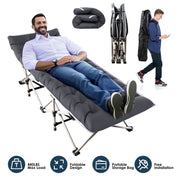 Folding Camping Cot Portable Sleeping Camping Bed Collapsible Travel Camp Cots Guest Bed Cot with 2-Sided Soft Pad 440LBS Max Load