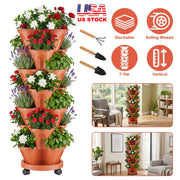 7-Tier Stackable Vertical Planter with Wheels and Drainage