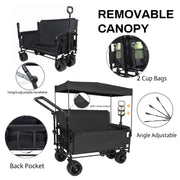 Folding Wagon Cart with Bench Seat & Canopy, 500lbs Capacity