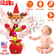 Kid Electric Dance Toy Christmas Elk Snowman Senior Penguin Plush Toy Interactive Sing Song Whirling Mimicking Recording Light up Toy