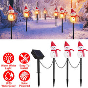 1Pc Solar Powered Lamp 3 Snowmen Outdoor Decorative Christmas Lamp Garden Stake Light IP55 Waterproof Santa Landscape Light Warm White LED Lighting Pa