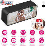 Mirror Digital Alarm Clock LED V5.0 Wireless Speaker Clock with FM Radio Temperature Display MMC Card Slot