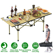 Folding Camping Table Portable Lightweight Carbon Steel Roll-up Picnic BBQ Desk with Carry Bag Heavy Duty for Outdoor Beach Backyard Party Patio Campi