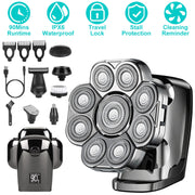 6 In 1 9D Electric Head Shaver for Men Cordless Rechargeable Wet Dry Razor with LED Display Travel Lock Stall Protection Cleaning Reminder