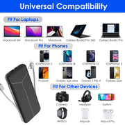 10000mAh Power Bank Portable Charger | Built-In Cables, US Plug, 4 Outputs & 3 Inputs