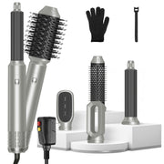 6 In 1 Hot Air Styler Volumizer Straightener Curler Dryer Automatic Wrap Styler Hair Dryer Brush Set with 3 Temp Settings ALCI Plug Glove Cable Zip Ti