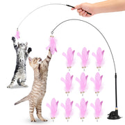 Interactive Cat Feather Wand Toy with Suction Cup Base