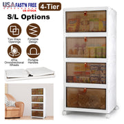4-Tier Foldable Storage Bins with Lid Front Magnetic Door Collapsible Stackable Closet Organizer Containers with 4Pcs 360¡ Rotatable Wheels