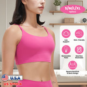 Women Strap Sport Bras Padded StrappyÊCrop Square Neck Low Impact Bras SexyÊFitnessÊTank Tops with Removable Pads Flat Straps for Gym Yoga Workout Run