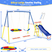 3 in 1 Swing Set with Slide for Backyard, Outdoor Playground Set with 33 Inch Saucer Swing, Belt Swing and Kids Slide, H