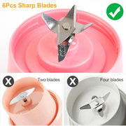 Portable Juicer Blender USB Rechargeable Juicer Cup Fruit Baby Food Mixing Machine w/ 6 Blades Powerful Motor