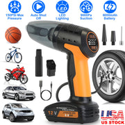 4 In 1 Cordless Car Vacuum Cleaner and Tire Inflator with LED Light Digital Display Tire Pressure Gauge 150PSI Rechargeable Air Compressor Pump Essent