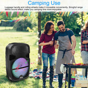 Wireless Speaker Portable PA Karaoke System with 12" Subwoofer Sound System Wired Microphone w/ DJ Lights FM Remote Control