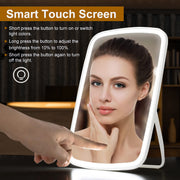 5.98x8.62in Lighted Makeup Mirror Vanity Desk Mirror Small LED Mirror with 3 Light Colors Touch Screen Brightness Adjustable USB Rechargeable