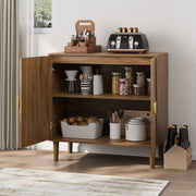 Walnut Buffet Sideboard Cabinet with Line Groove Doors