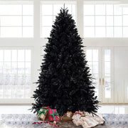 7FT Pre-Lit Black Christmas Tree with 450 White LED Lights 1916 PVC Tips Artificial Christmas Tree with Metal Stand Hing