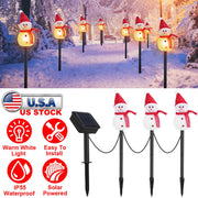 1Pc Solar Powered Lamp 3 Snowmen Outdoor Decorative Christmas Lamp Garden Stake Light IP55 Waterproof Santa Landscape Light Warm White LED Lighting Pa