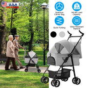Foldable Pet Stroller with Removable Carrier for Dogs & Cats