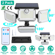 2 Pack Solar Powered Wall Lights IP44 Waterproof Motion Sensor Lights with 4 Adjustable Heads 333Pcs LED Beads 120¡ Sensing Angle Remote Control for Y