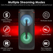 Portable Wireless Party Speaker RGB Colorful Lights DJ PA System with TWS Function FM Radio USB MMC Card Reading Aux In Recording Function Mic Priorit