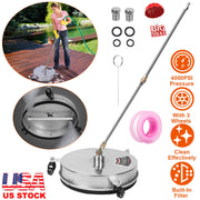 15in High Pressure Washer Flat Surface Cleaner 4000PSI Stainless Steel Disc Power Washer Broom with 3 Wheels 2 Washer Extension Wands 2 Replacement No