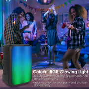 Portable Wireless Party Speaker 8in Colorful Lights DJ PA System with TWS Function FM Radio USB MMC Card Reading Aux In Recording Function Mic