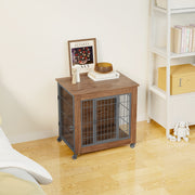 Dog Crate Furniture with Lockable Wheels & Dual Doors