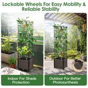62.99IN Raised Garden Bed Planter Box with Trellis Wheels Self-Watering Vertical Raised Planter Box Crater for Climbing Plants Vegetable Vine Flowers