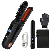 2 In 1 Ceramic Hair Straightener Flat Iron Cordless Hair Straightener Brush Hair Portable Styling Iron with Carry Bag Anti-scald Gloves 2 Hairpins