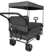 Folding Wagon Cart with Bench Seat & Canopy, 500lbs Capacity