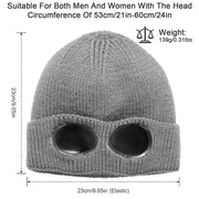 Unisex Knit Beanie Hat with Goggle Chunky Winter Warm Hat Skull Cap 4 Colors