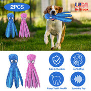 2Pcs Squeaky Dog Toys No Stuffing Crinkle Plush Octopus Dog Teething Toy Interactive Dog Toy Dog Training Toy For Puppy Small Medium Large Dog
