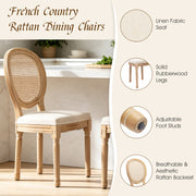 French Oval Rattan Back Dining Chairs Set of 2 - Solid Wood