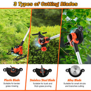 Cordless Grass Trimmer With Wheels 2Pcs 3.0Ah Batteries Rechargeable Handhold Lawn Mower With 3 Types of Blades Head Angle Adjustable Lightweight for
