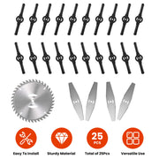 25Pcs Trimmer Blades Head Replacement Set 1Pc 5.91” Alloy Blade 4Pcs 5.71” Stainless Steel Blades 20Pcs 5.31” Plastic Bl